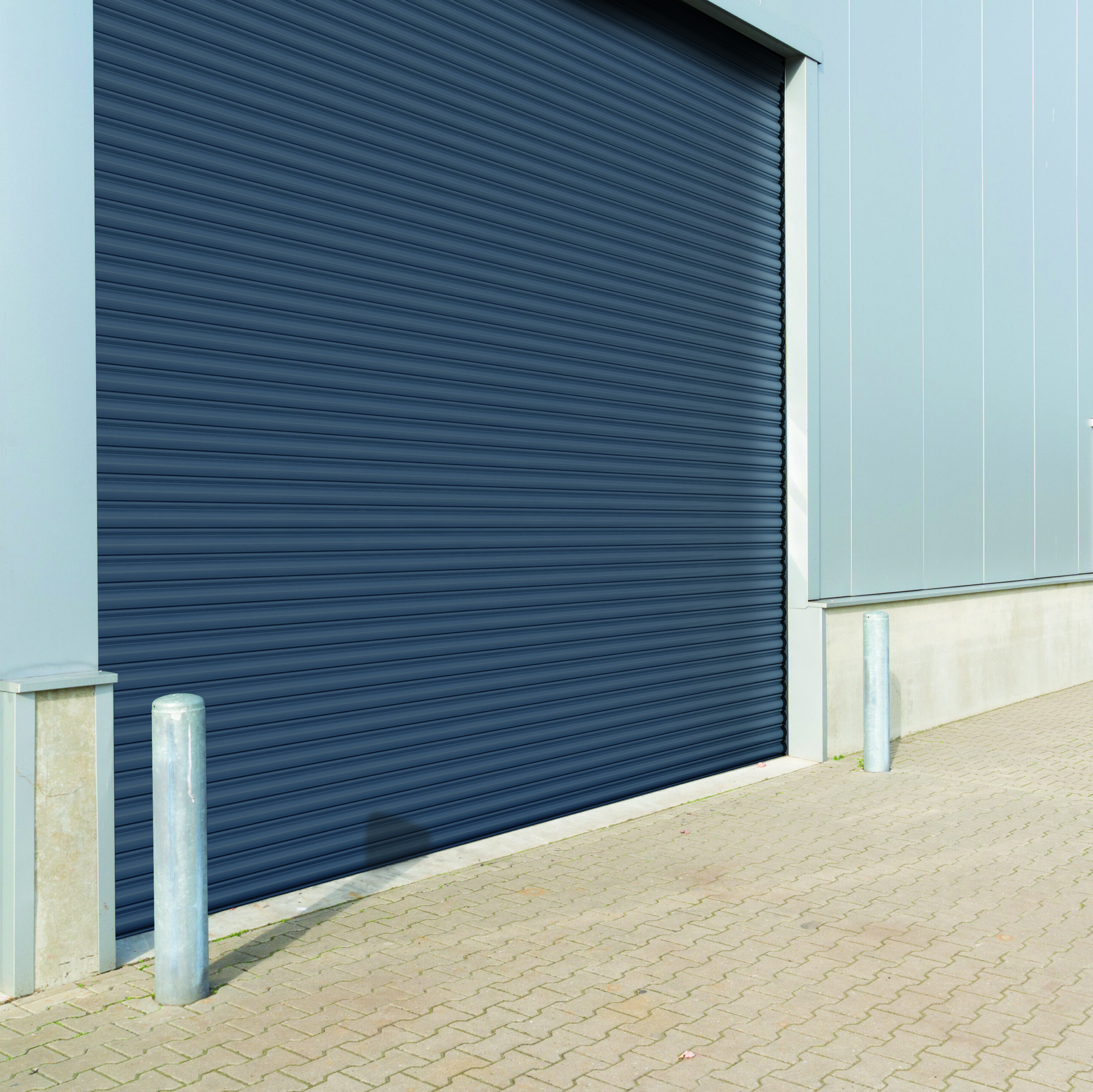entrance of a modern warehouse with roller door
